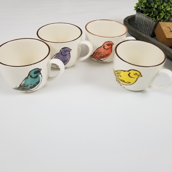 Other - Set of four cream multicolor bird coffee mugs